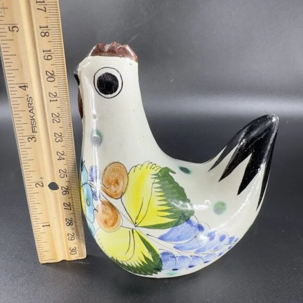 VTG Tonala Mexico Folk Art Pottery Chicken Rooster Hand Painted Figurine‎ Signed